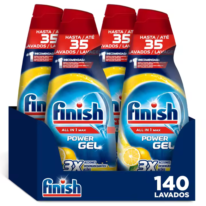 Finish All in 1 Max Power Gel Limón Desengrasante Lavavajillas Pack 4x35 lavados - 1