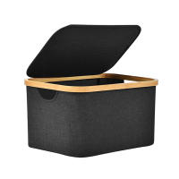 AYA MARKT Caja Almacenaje Plegable con Tapa, Caja Almacenaje de Tela,Cesta Organizadora Plegable,Almacenamiento Decorativo, Marco de Bambú, Cesta con Asas,Rectangular,Color Negro - details 9