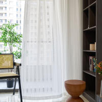 Cortina Blanca Sencilla Y Transparente Con Patrón Geométrico Estilo Bohemio Japonés Para Decoración De Habitaciones Con Bolso De Percha - details 9
