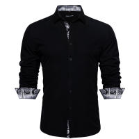 Camisa De Seda Barry Wang Para Hombres Cuello En V Manga Larga Estilo Slim Fit Colores Blancos Y Negros Top Casual Transpirable - details 14