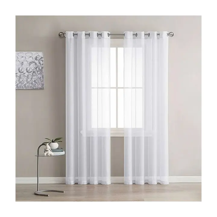 Juego de 2 cortinas de gasa blanca, paneles de gasa para ventana con ojales macizos para decoración de salón, dormitorio, 134 cm x 240 cm, girasol - 1