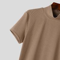 Camiseta INCERUN Para Hombre Color Sólido Cuello Alto Manga Corta Estilo Casual Verano Fitness Streetwear Moda Tops - details 11