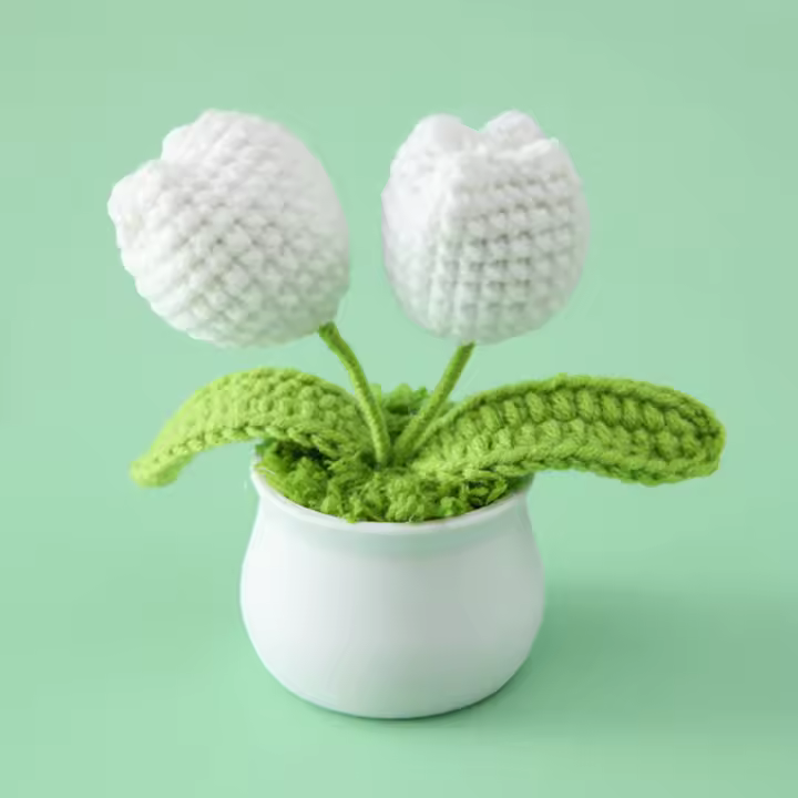 Plantas Artificiales Mini Potted Flower DIY Tejidas a Mano En Hilo De Lana Rosa Tulipán Margarita Decoración Para Escritorio De Oficina Y Hogar - 1