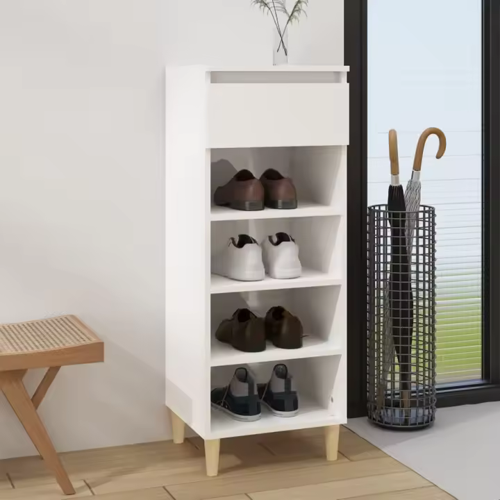 vidaXL Mueble zapatero madera contrachapada blanco brillo 40x36x105 cm - 1