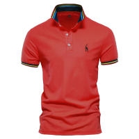 Camisa Polo Hombre AIOPESON Verano Bordado De Girafa Manga Corta Estilo Casual Cuello Erguido Transpirable Material Algodón Slim Fit - details 5