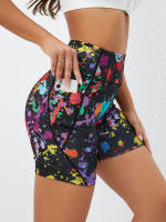 Shorts De Yoga De Cintura Alta Con Estampado Tropical Y Bolsillos En Poliéster Tejido Elástico Silueta Regular Para Mujer - details 0