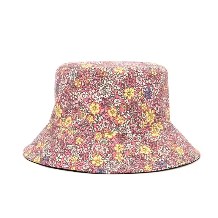 Sombrero De Buho De Panales Para Mujer 2024 Moda Impresión Floral Algodón Reversible Protección Solar Estilo Casual - 1
