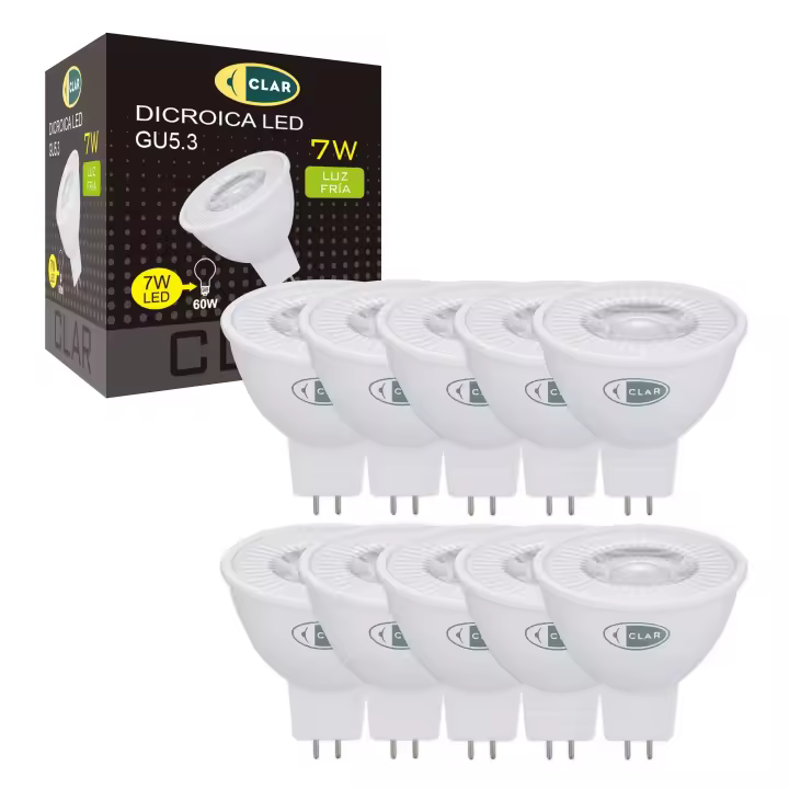 CLAR - Bombilla LED 12V 7W GU5.3 MR16 S11, Equivalente a Halógena de 50W-60W - 1