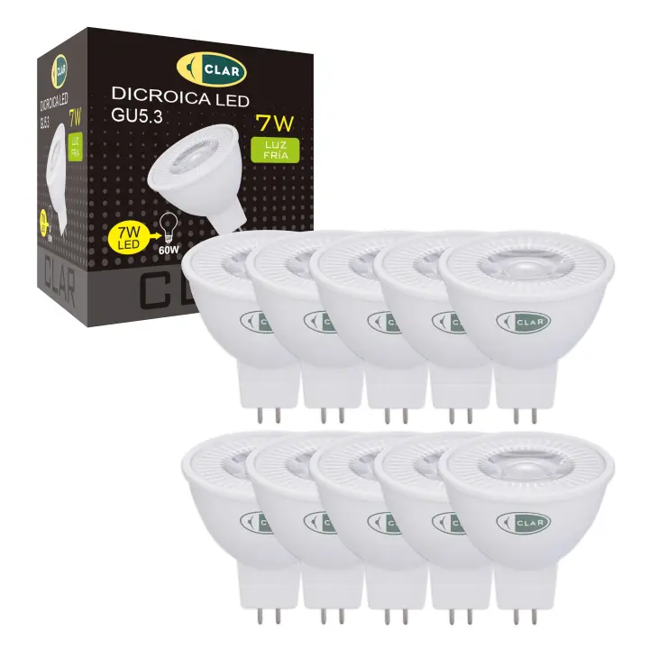 CLAR - Bombilla LED 12V 7W GU5.3 MR16 S11, Equivalente a Halógena de 50W-60W - 1