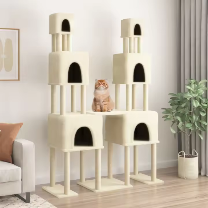 vidaXL Rascador para Gatos con Postes de Sisal Árbol Torre de Escalada Color Crema,  Gris claro,  Gris oscuro y mas - 1