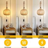 Lámpara De Pared De Bambú Natural Tejido a Mano E27 Candelabros De Rotura En Rattan Iluminación Tradicional Para Habitaciones Decoración De Ambiente - details 9