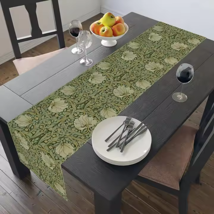 Corredor De Mesa Vintage Con Estampado De Flores William Morris 100% Lino Para Comedor Familiar Fiesta De Vacaciones Estilo Rústico - 1