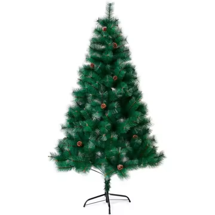 MEJORADA Árbol de Navidad Pino 120-210cm, Abeto Artificial Ignífugo con Hojas de Aguja, Decoración Navideña Ideal para Hogar, Oficina y Local con Piñones y Soporte Metálico - 1