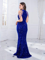Vestido De Fiesta De Encaje Brillante Con Cuentas Cuello Halter Sin Hombros Vestido Largo Para Mujer Vestido De Noche Sexy Y Club - details 10