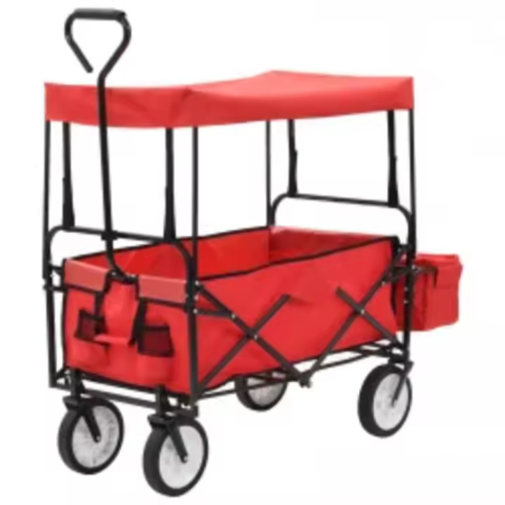 vidaXL Carrito de mano plegable de acero con capota rojo - 1