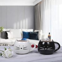 2-Pack lindo gato taza de café conjunto cerámica gatito té par tazas para amantes del gato 12 oz (blanco y negro) - details 1