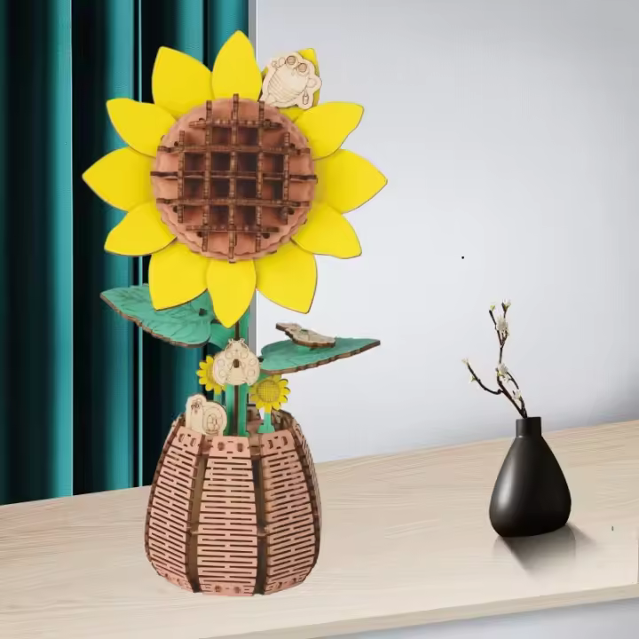 Puzzle 3D De Madera Juguete Educativo Para Niñas Ornamento Hecho a Mano Decoración De Sol Y Girasol Tamaño 34x21x0.4cm - 1
