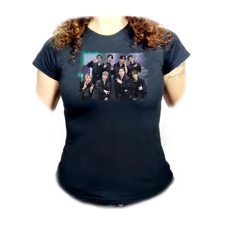 MERCHANDMANIA Camiseta Negra Mujer Stray Kids Rock Hip-Hop Corea Kpop Música 100% Algodón - 1