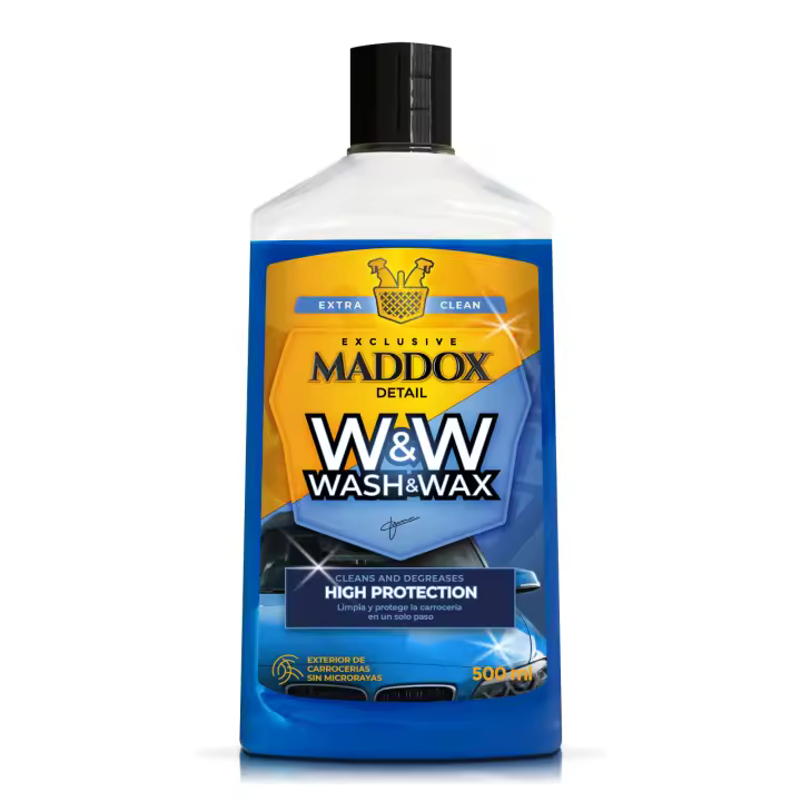 Maddox Detail – Wash & Wax - Champú Concentrado con Cera Carnauba. Champu Coche Altamente Concentrado que Limpia, Desengrasa en Profundidad, Abrillanta y Protege. 500 ml - 1