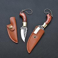 Cuchillo Pequeño De Acero Inoxidable Con Mango De Madera Y Estuche De Cuero Mini Portátil Para Camping Y Uso Diario Color Bronce - details 2