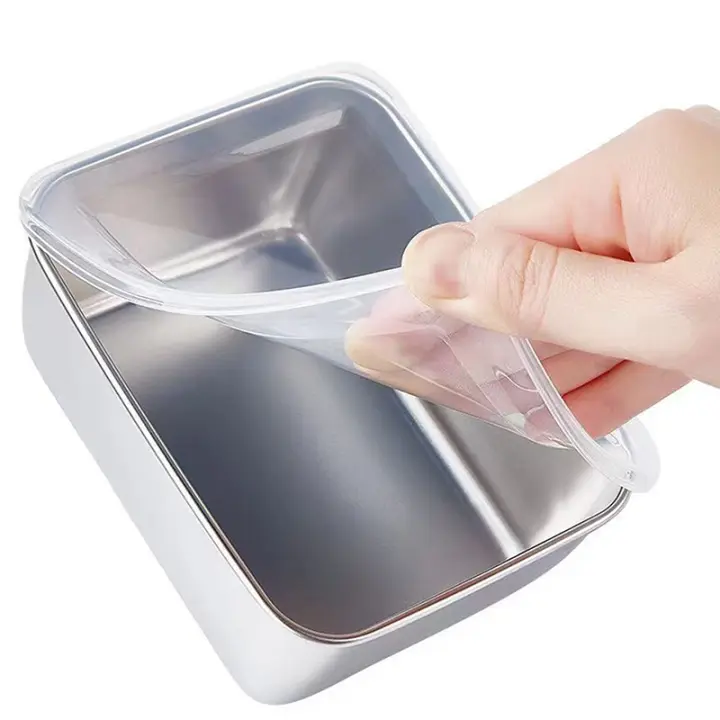Caja De Almacenamiento De Alimentos De Acero Inoxidable 600ml Con Tapa De Plástico Para Refrigerador Conservación De Frescura Para Picnics - 1