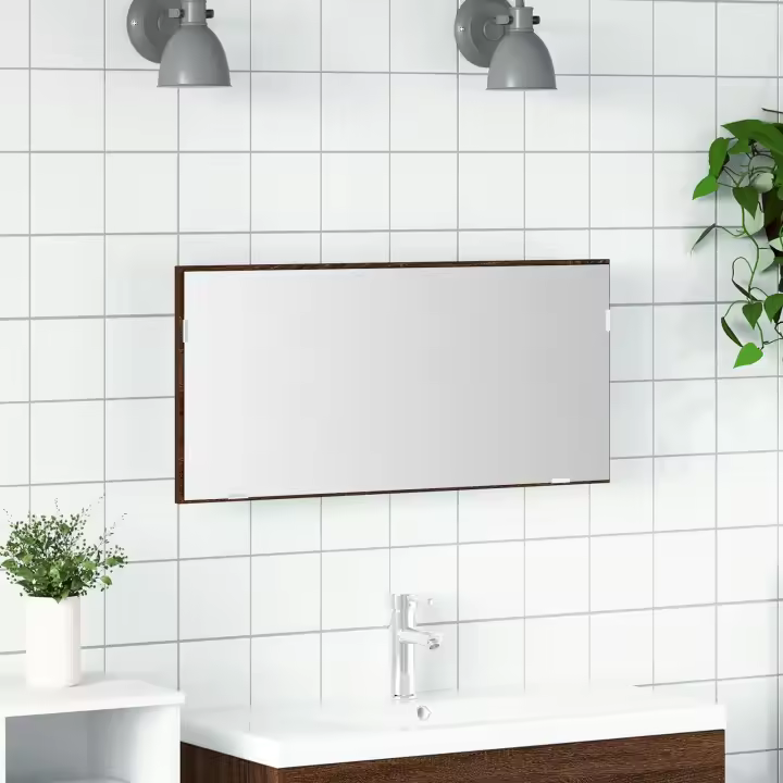 Gabinete Espejo de Baño vidaXL con Luz LED Roble Marrón 80x37 cm - 1