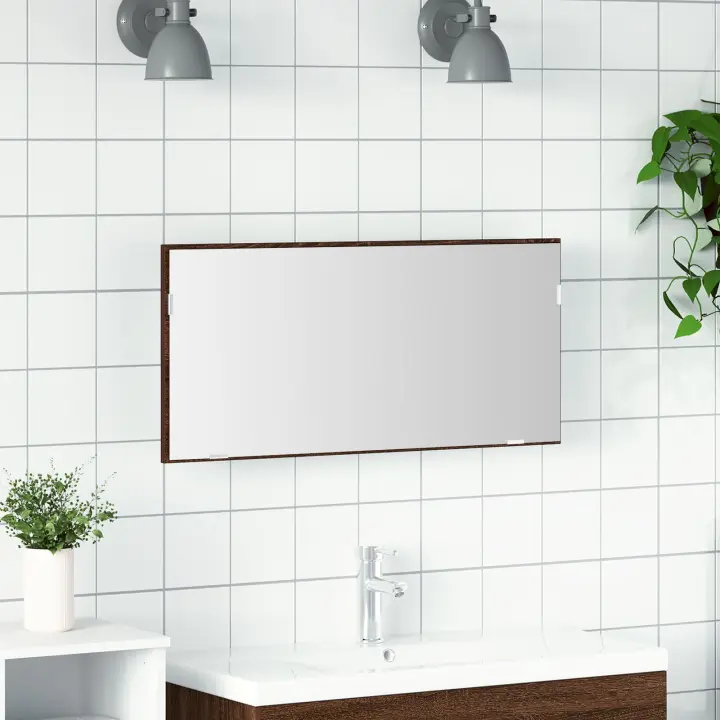 Gabinete Espejo de Baño vidaXL con Luz LED Roble Marrón 80x37 cm - 1