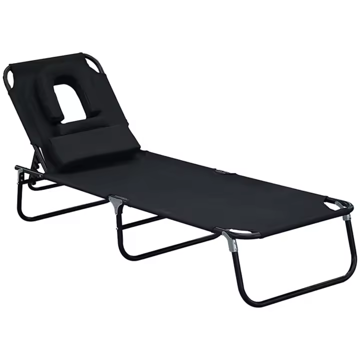Outsunny Tumbona Plegable con Respaldo Ajustable en 4 Posiciones Tumbona de Jardín con Almohada Marco de Acero y Tela Oxford para Camping Playa Terraza 190x56x28 cm - 1