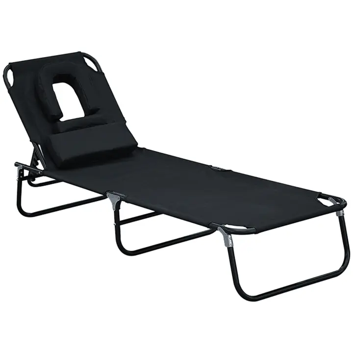 Outsunny Tumbona Plegable con Respaldo Ajustable en 4 Posiciones Tumbona de Jardín con Almohada Marco de Acero y Tela Oxford para Camping Playa Terraza 190x56x28 cm - 1