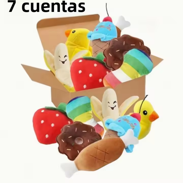 Juego De 7 Piezas De Juguetes Sonidos Para Perros Muñeco De Peluche Masticable Snacks De Frutas Y Verduras Juguetes Para Mascotas Lindos Para Jugar - 1