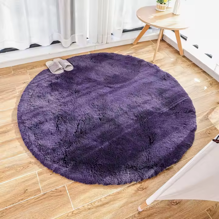 Alfombra moderna para sala de estar, decoración del hogar, alfombra redonda de terciopelo súper suave para dormitorio, alfombra suave y esponjosa para interiores (morado, 120 x 120 cm) - 1