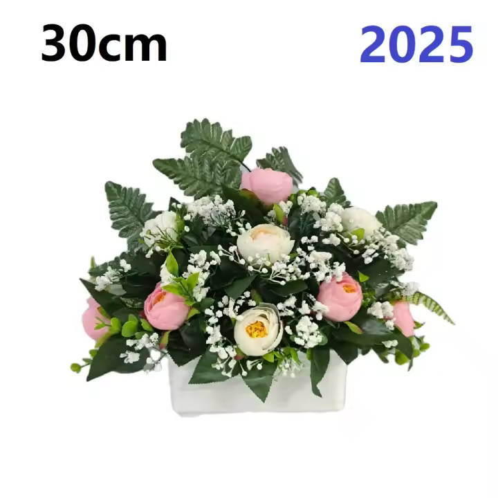 Centro de Flores para Cementerio - Ramos de Flores para Todos los Santos - Flores Artificiales de Tela - Ancho 30cm - Alto 30cm - 1