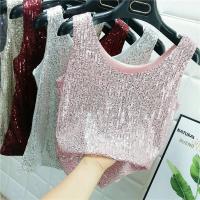 Chaleco De Noche Con Lentejuelas Para Mujer Estilo De Calle Blanca Brillante Poliéster Talla Regular Top De Verano 2022 - details 10