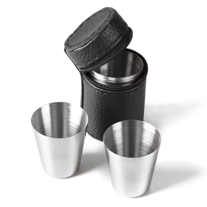 Juego De 4/6 Copas De Viaje Prácticas Y Portátiles De Acero Inoxidable Mini Para Vino Y Whisky Con Estuche 30ml/70ml Eco-amigable Universal - 1