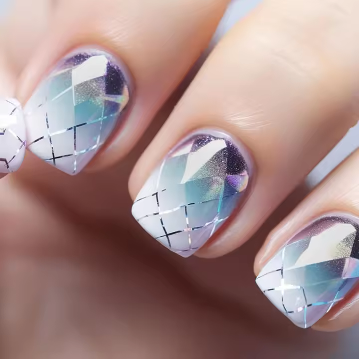 Uñas postizas cuadradas a presión, Cortas, Con degradado Morado y Azul, uñas acrílicas a Cuadros con Efecto difuminado, Uñas postizas de cobertura total, uñas adhesivas brillantes, 24 Unidades - 1