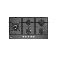 Meimon Encimera de gas Johnson de cristal negro con parrillas de hierro fundido, 5 zonas de cocinado, autoencendido, válvula de seguridad, y sistema de control mecánico. Preparada para gas butano, incluye kit de gas natural. Dimensiones: 9x90x51 cm. - details 0