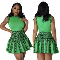 Vestido Mini De Oficina Para Mujer Estampado Y Elástico De Tenis Con Cuello Redondo Y Falda Plisada Casual Middle Age Polyester - details 5