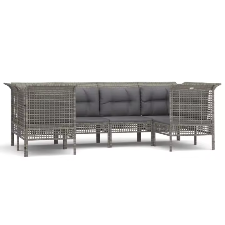 vidaXL Set de muebles de jardín 6 pzas y cojines ratán sintético gris - 1