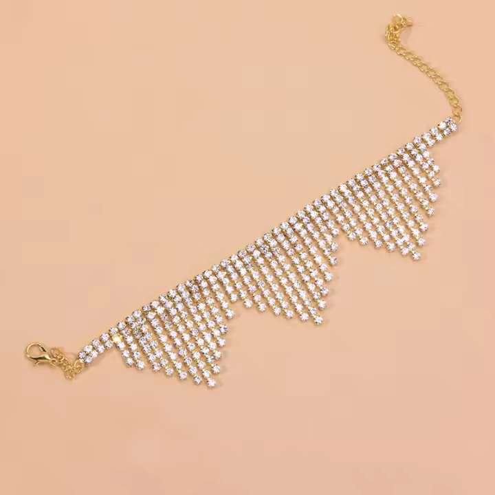 Pulsera De Trenzado Corta Con Rhinestone Y Cristales Para Mujer Accesorios De Moda Para Sandalias De Tacón Alto Estilo Bohemio - 1