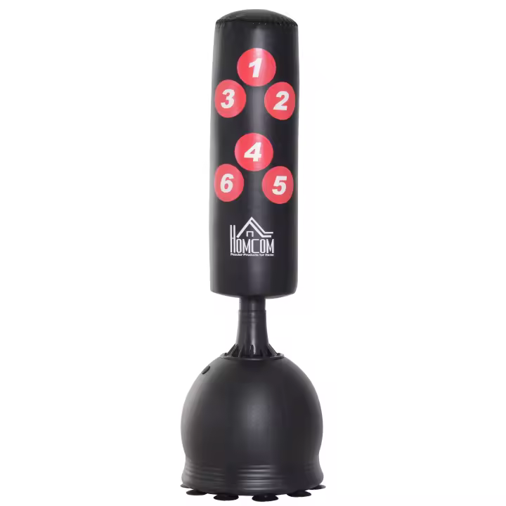 HOMCOM Saco de Boxeo de Pie 165 cm con Base Rellenable de Agua 22,5 kg o Arena 27,5 kg y Ventosas de Goma para Adultos y Niños 50x50x165 cm Negro - 1