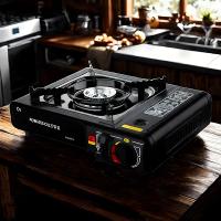 Estufa de camping portátil con quemador ajustable y diseño a prueba de viento - Cocina compacta para camping, pícnic, barbacoa en el patio trasero - Construcción metálica duradera, almacenamiento fácil, estufa de camping portátil, cocina de pícnic, equipo - details 1