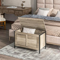 HOMCOM Baúl de Almacenaje para Dormitorio 95 L Banco de Almacenaje con Tapa Bisagra de Seguridad para Pasillo Salón 80x40x50 cm Marrón Grisáceo - details 1