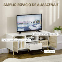 HOMCOM Mueble de TV con Cajón 2 Puertas y Compartimiento Mesa para TV para Televisores de hasta 50 Pulgadas Aparador de Salón para Dormitorio 110x40x50 cm Blanco y Natural - details 3
