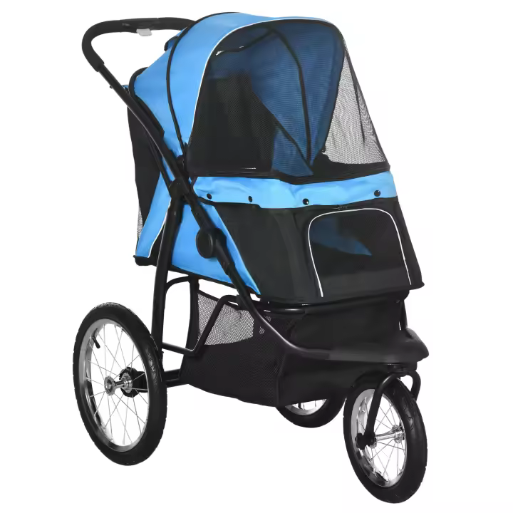 PawHut Carrito para Perros Plegable Cochecito para Mascotas Carrito para Perros Medianos Pequeños con Cesta de Almacenaje Capota Ajustable Ventana de Malla y 3 Ruedas Grandes 111x58x107 cm - 1