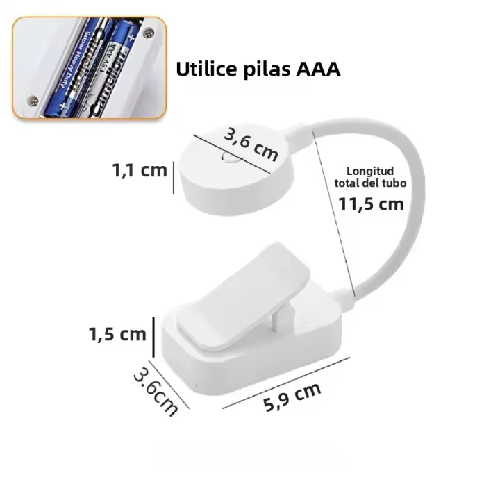 Lámpara De Libro Plegable Con Clip 3 Colores Iluminación LED Batería Recargable Regulable Portátil Para Lectura Y Noche - 1