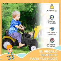 HOMCOM Tractor a Pedales para Niños de +3 Años Excavadora para Niños con Pala Delantera y Bocina Carga 35kg Tractor Infantil para Exterior 107x42x71 cm Amarillo - details 1