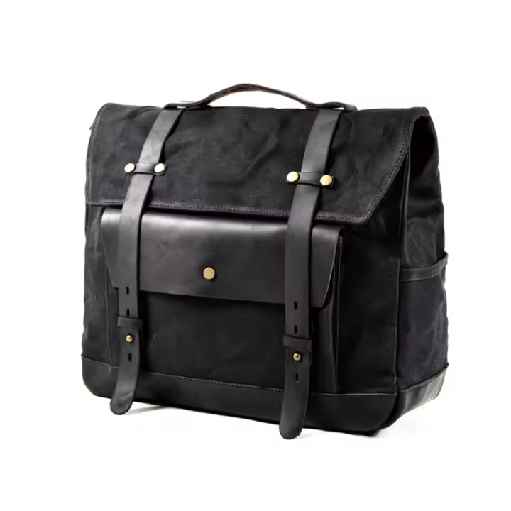 Bolsa De Silla Retro Para Motocicleta Impermeable Gran Capacidad Bolsa Lateral De Motocicleta De Lona De Cera Vintage - 1