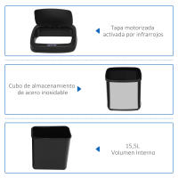HOMCOM Cubo de Basura Automático 20L Papelera de Cocina de Acero Inoxidable con Sensor Infrarrojo Apertura Automática Cubo Interior Extraíble y Asa 33x25x42,5 cm Plata y Negro - details 3