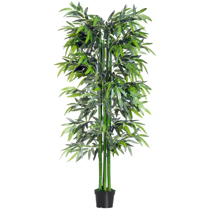 Outsunny Bambú Artificial con Cañas Naturales Árbol Planta Sintética Decorativa con Maceta Casa Jardín Decoración PE - 1