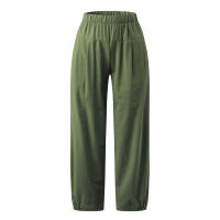 Pantalones Anchos De Algodón Para Mujer En Color Sólido Con Cintura Elástica Y Bolsillos Estilo Casual Vintage Streetwear - details 11